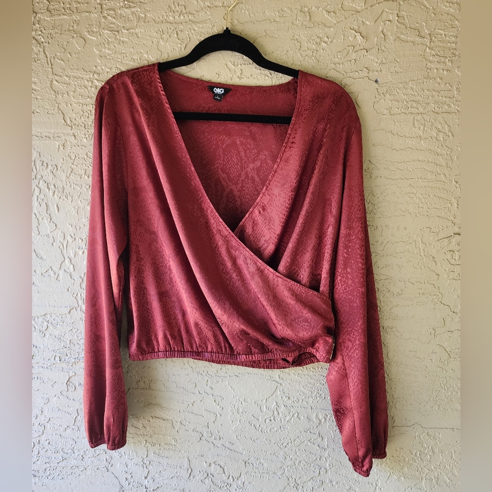 Guess Satin Snake Skin Burnt Orange Wrap Top